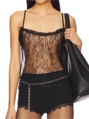 House of Harlow x Revolve Sheer Lace Cami Top in Black